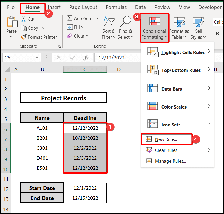 Employing OR & TODAY functions for conditional formatting based on date range in Excel