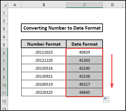 Fill handle to convert number to date format(YYYYMMDD)