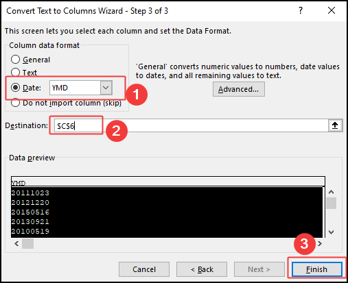 setting data format to convert number to date format(YYYYMMDD)