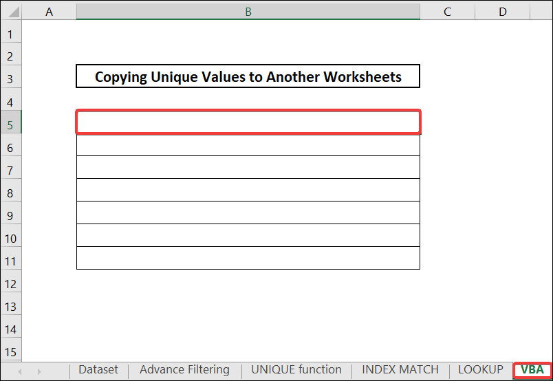 Using VBA code to excel copy unique values to another worksheet.