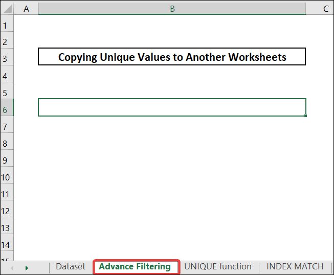Using advance filtering to excel copy unique values to another worksheet.