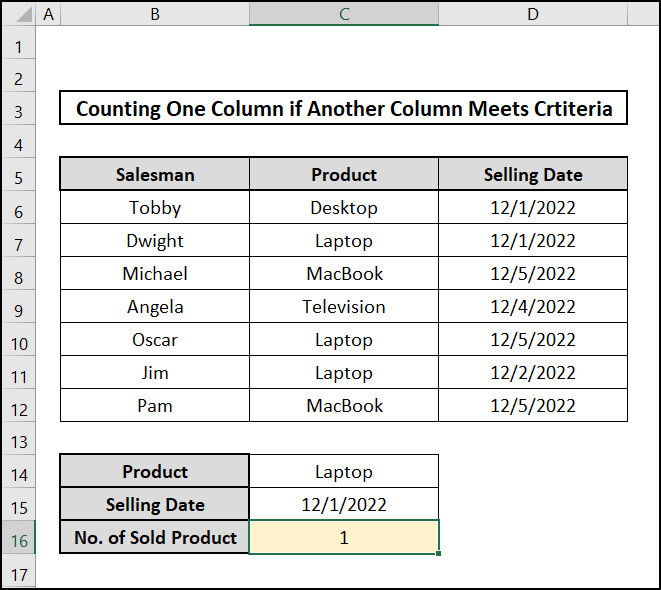Embedding VBA to count one column if another column meets criteria in Excel