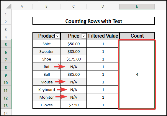 Using filter counting rows