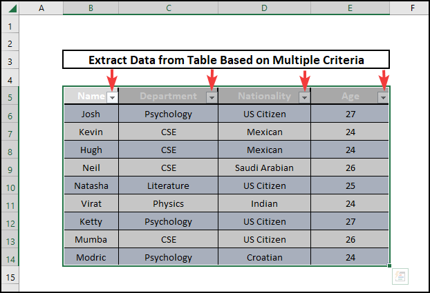 Insert table to filter data table