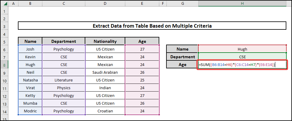 excel extract data from table based on multiple criteria using sum function