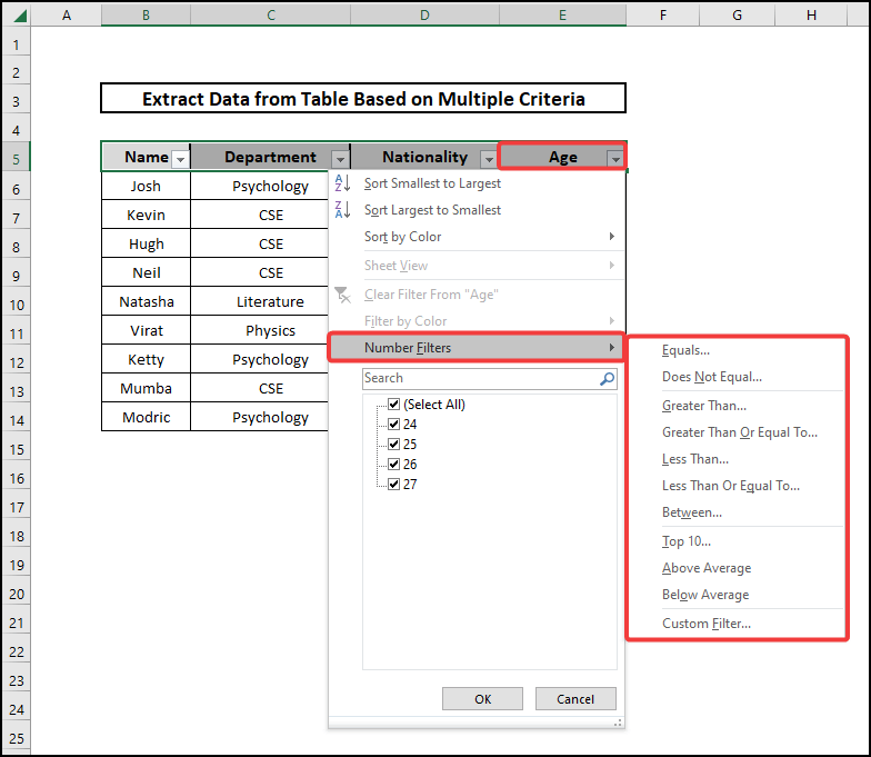 excel extract data from table based on multiple criteria Filter Tool