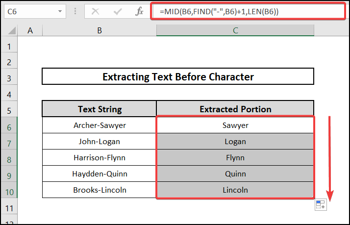 excel extract text before character 