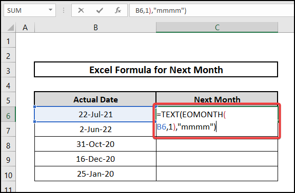excel formula for next month using TEXT EOMONTH function