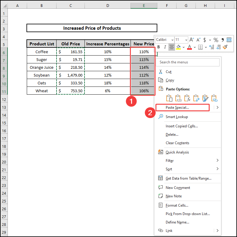 Paste Special feature to add percentage to price