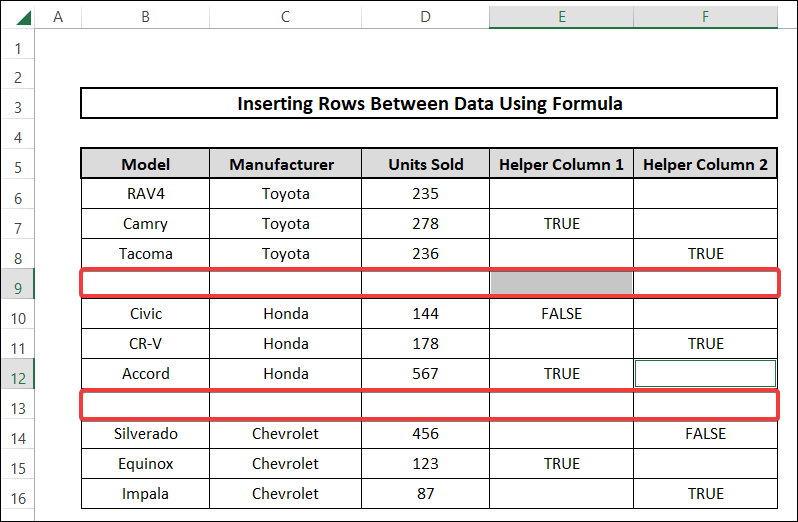 how to insert rows between data administering basic formula 