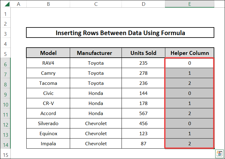 how to insert rows between data merging mod and row functions to create formula 