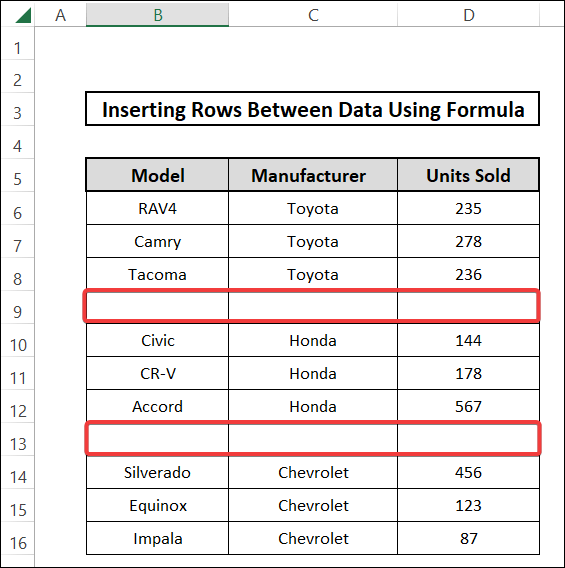 how to insert rows between data using formula and executing vba code 