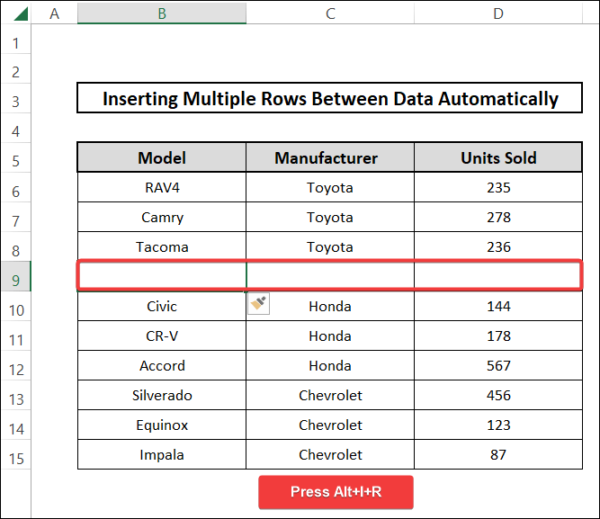how to insert multiple rows automatically using keyboard shortcuts