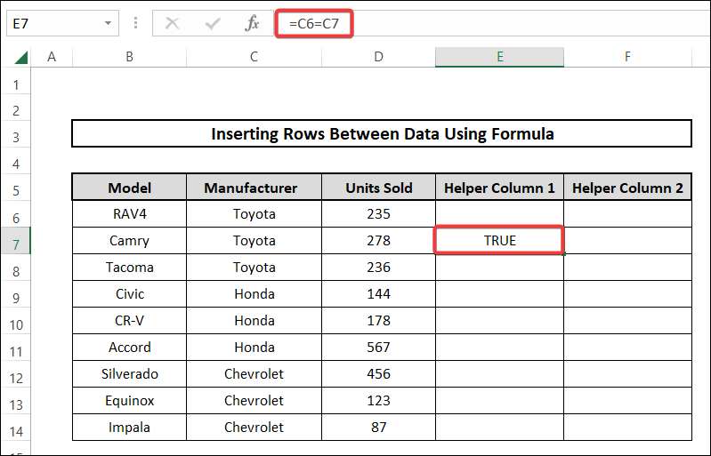 insert rows between data using basic formula 