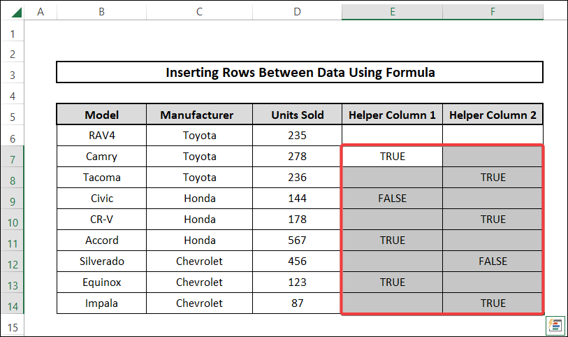  insert rows between data applying basic formula 