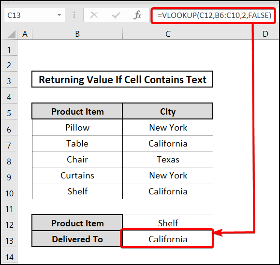 VLOOKUP function to return value if a cell contains text in Excel 