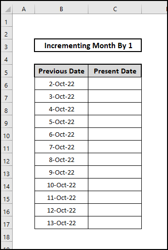 example dataset for increment month by 1