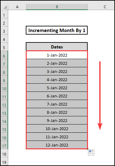 Fill handle to increment month by 1