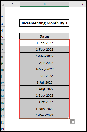 Fill month to increment month by 1