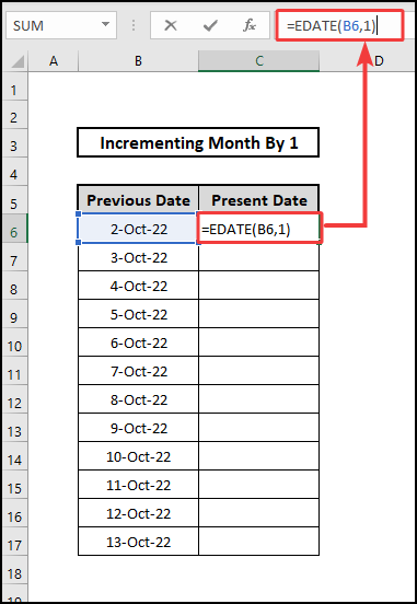 EDATE function to increment month by 1