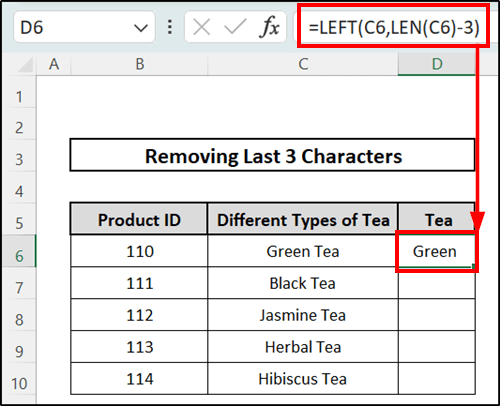 Using the LEFT ad LEN functions to Remove Last 3 Characters in Excel