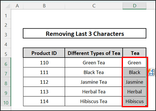Utilizing the Flash Fill to Remove Last 3 Characters in Excel