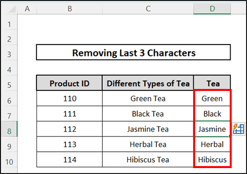 Using the Flash Fill to Remove Last 3 Characters in Excel
