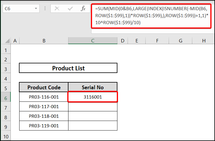 Applying an array formula to remove letters from cell in excel