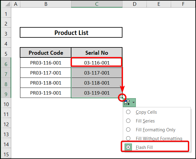 Applying Flash Fill to remove letters from cell in excel