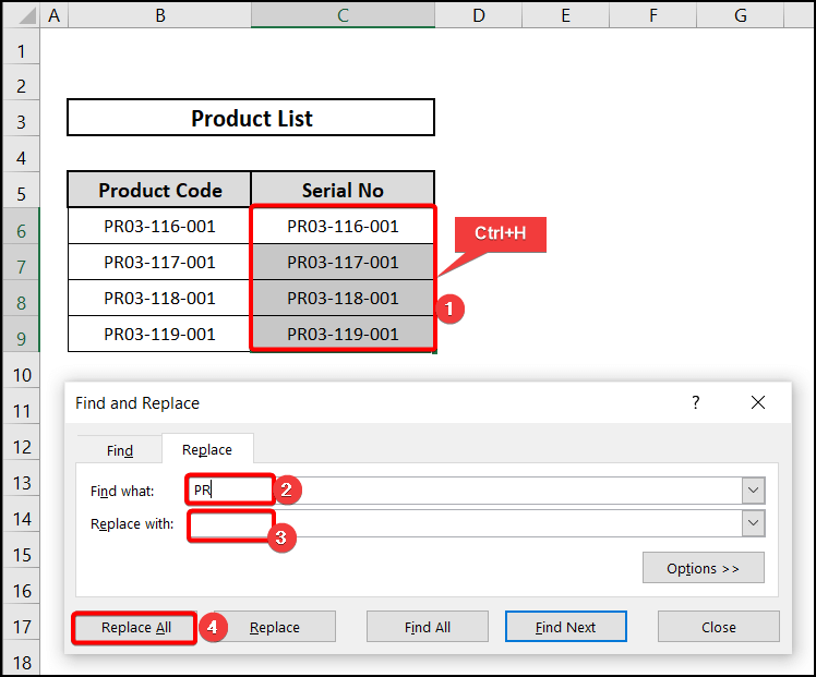 Using Find and Replace to remove letters from cell in excel