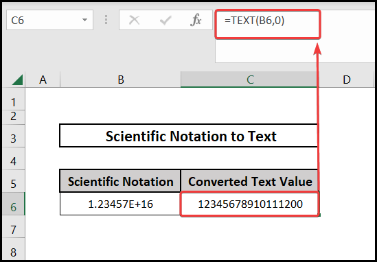 Using the TEXT function to convert excel scientific notation to text