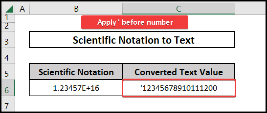 Using quotation to convert excel scientific notation to text