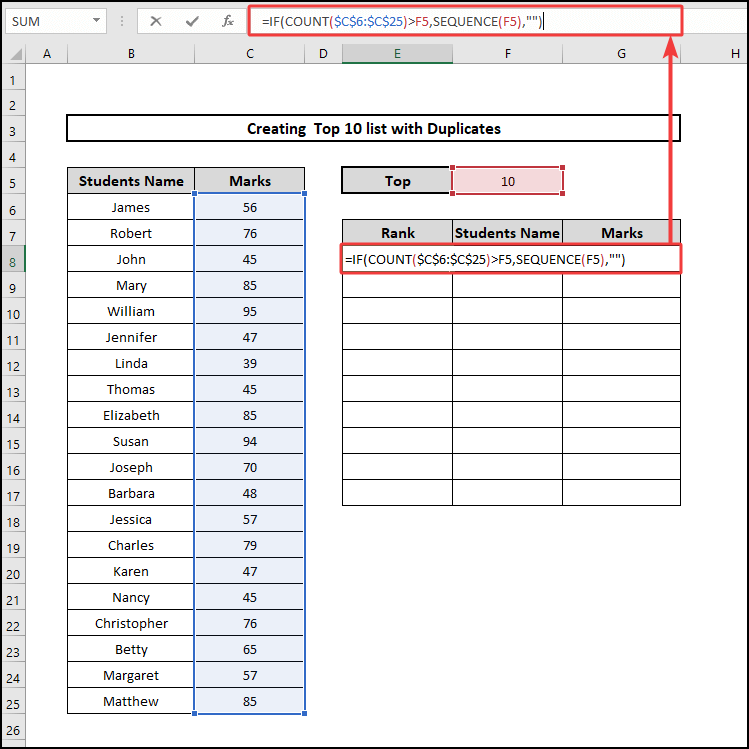 IF & COUNT function for top 10 list with duplicates