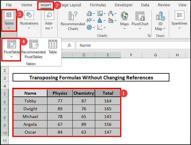 Creating Pivot Table to transpose formulas without changing references in Excel