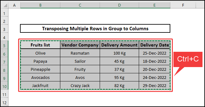 Copying the data to transpose multiple rows in groups to columns