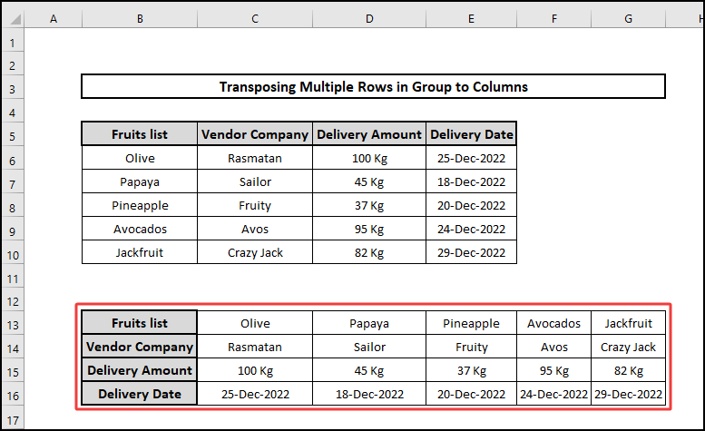 Edited TRANSPOSE output to transpose multiple rows in groups to columns