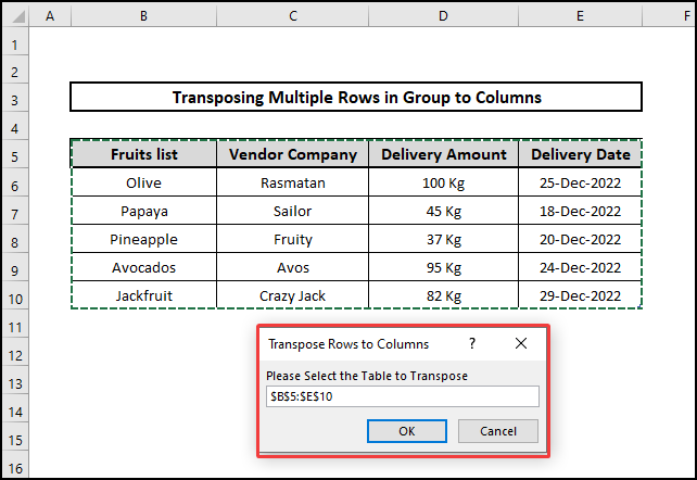 selecting table to transpose multiple Rows in group to columns