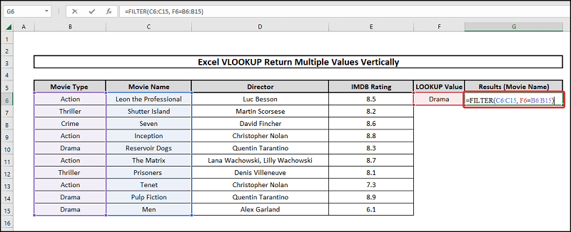 excel vlookup return multiple values vertically Filter function