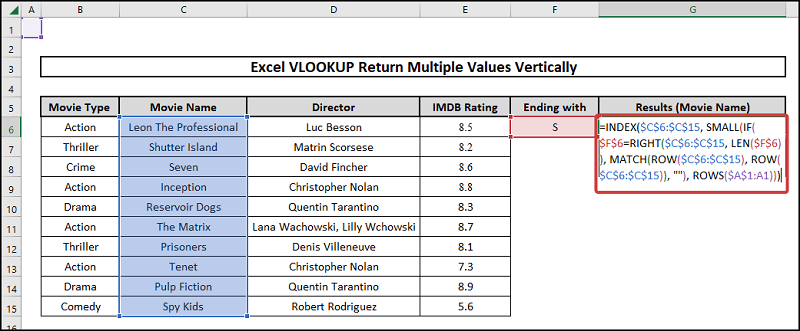 excel vlookup return multiple values vertically INDEX SMALL IF RIGHT LEN function