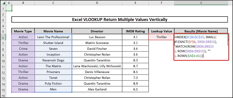 excel vlookup return multiple values vertically Combination INDEX MATCH ROW IF function