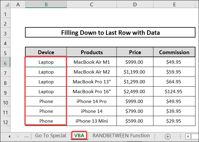 fill down to last row with data by running a vba code
