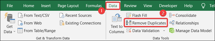 find duplicates in column using remove duplicates from excel ribbon