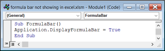 how to fix formula bar not showing in excel by embedding vba code