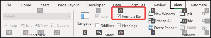 how to fix formula bar not showing in excel by using keyboard shortcuts
