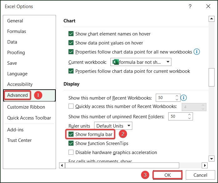 how to fix formula bar not showing in excel utilizing advanced excel options