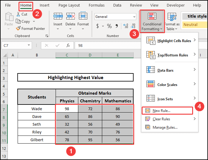 MAX function for multiple rows to highlight highest value