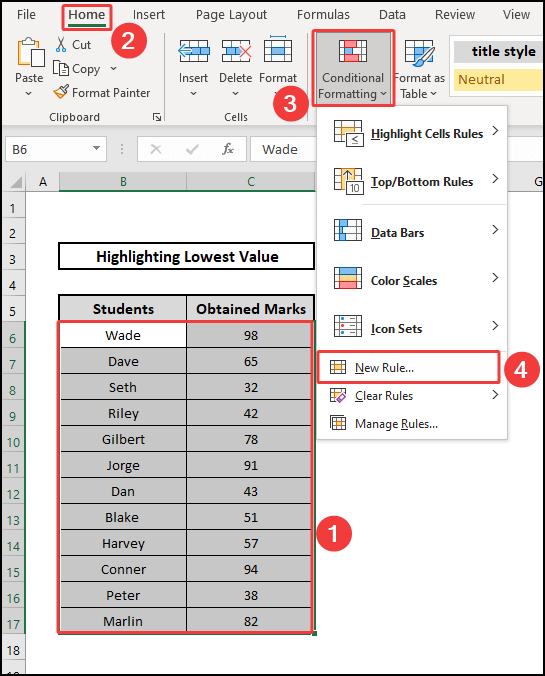Built-in rule to highlight lowest value