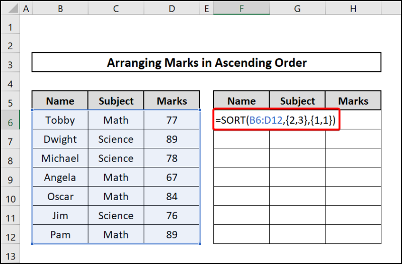 SORT function to sort data for multiple columns