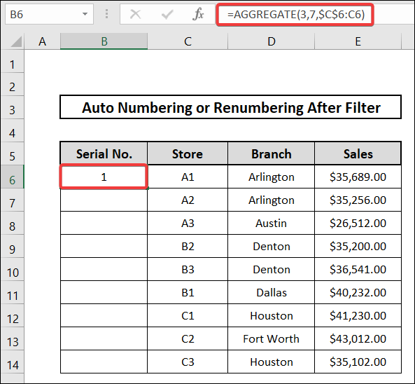 how to auto number or renumber after filter using aggregate function