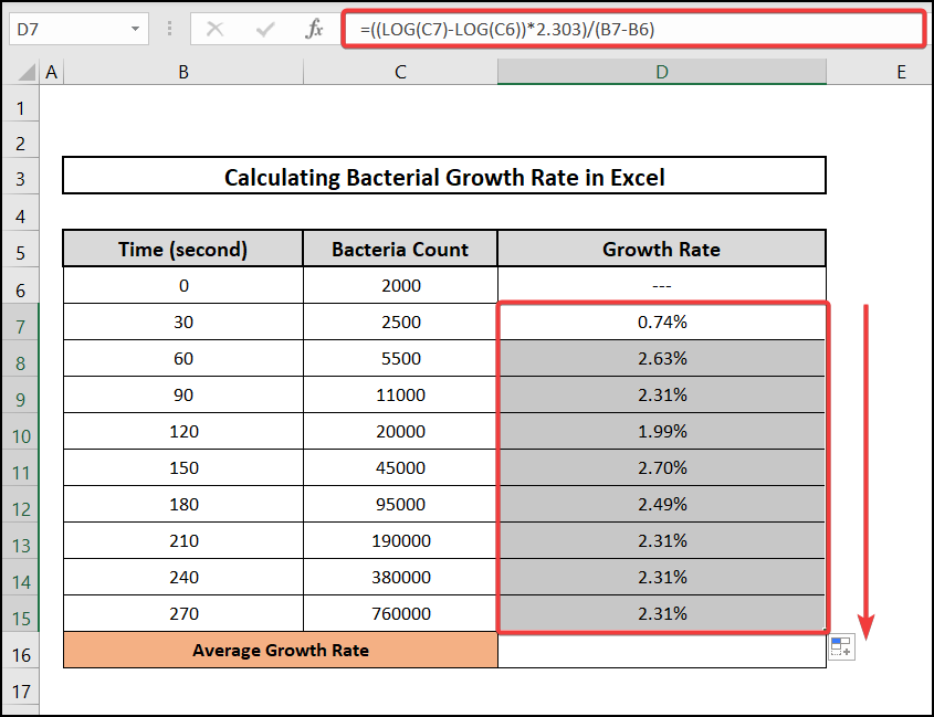 how to calculate bacterial growth rate